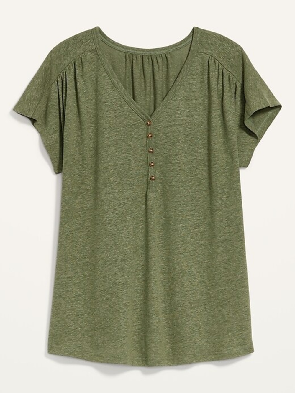 Old Navy Olive Green Loose V-Neck Linen-Blend Henley